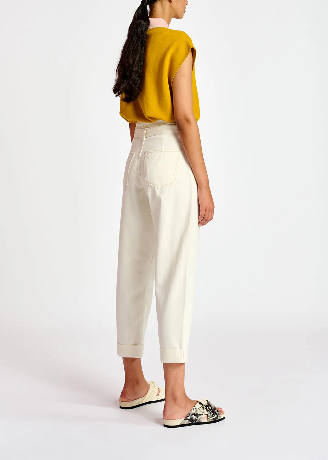 Yellow sleeveless polo top with contrasting collar